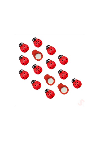 Uğur Böceği Ahşap Sticker, 1,5cm X 1,2cm X 15 Adet - Kırmızı