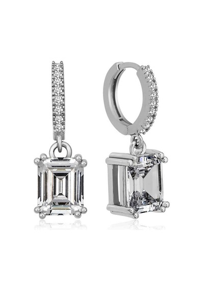 Gümüş Baget Taşlı Halka Küpe 14 MM-Gümüş