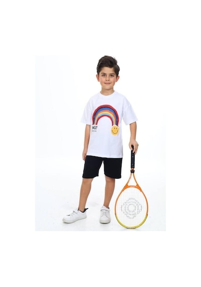 Ekkokids Erkek Çocuk Gülen Yüz Baskılı Tshirt-14166 Beyaz