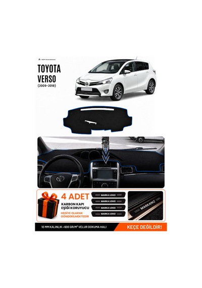 Toyota Verso 2009-2018 Uyumlu Torpido Koruma, Torpido Örtüsü, Torpido Kılıfı - Siyah-mavi - To024