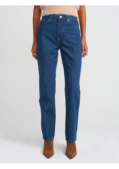Dilvin 71731 Rins Yıkama Stright Denim Pantolon Mavi