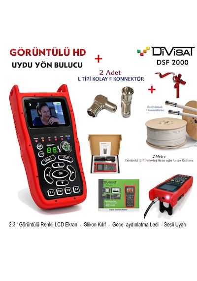 Divisat Görüntülü Hd Uydu Yön Bulucu + 2 Metre Özel Test Kablosu + 2 Adet L Tipi Kolay F Çevirici