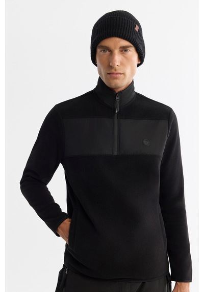 Avva Erkek Siyah Soğuğa Dayanıklı Fermuarlı Dik Yaka Polar Regular Fit Sweatshirt A42y1380