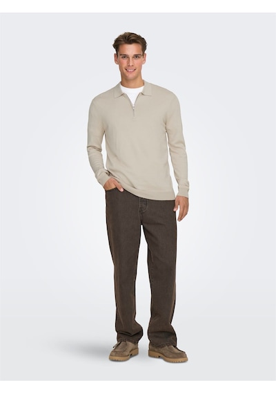 Only & Sons Onswyler Lıfe Reg 14 Half Zıp Polo Knıt Erkek Gray Kazak - 22034225 Gri