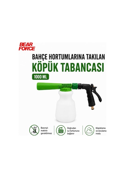 Robeve Bear Force 1000 Ml Bahçe Hortumuna Takılan Köpük Tabancası Oto Yıkama Köpük Aparatı Köpükleme Ve Durulama Modlu 1/2 Standart Hortum Uyumlu Araç, Motosiklet, Bisiklet Ve Bahçe Temizliği