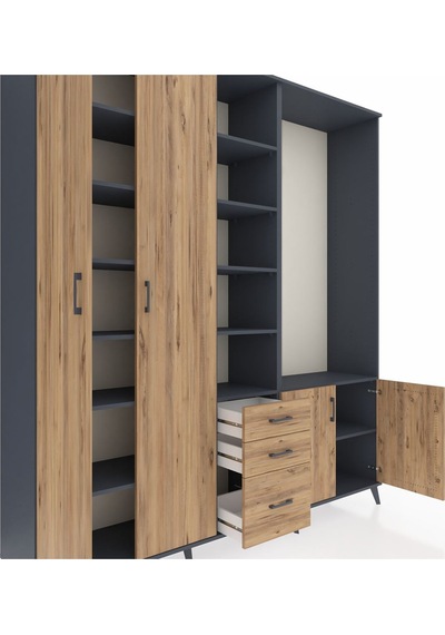 Hyperion Dolap 13 Raflı 3 Çekmeceli 4 Kapaklı 220x44x243 Antrasit-çam/çam Çok Renkli Hyperion Dolap 13 Raflı 3 Çekmeceli 4 Kapaklı 220x44x243 Antrasit-çam/çam Çok Renkli