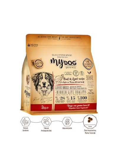 Mydog Original Tahılsız Sığır ve Kuzu Etli Büyük Irk Yetişkin Köpek Maması 3 KG