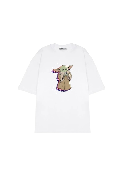 Noıssey Chulchan Shop Unisex Oversize T-shirt The Mandalorian Grogu Beyaz