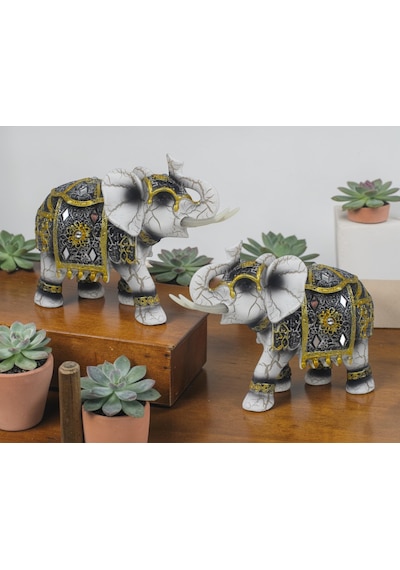 Lüks Ayna Ve Nakış İşlemeli Feng Shui Şans Getiren 2li Fil Heykeli Biblo 10 Cm Yeni Yıl -ev Hediyesi 25247431