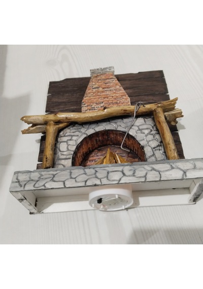 Mini Dekoratif Şömine Maketi / Diorama Parçası Rustik, Dağ Evi, Kış Konsepti 0