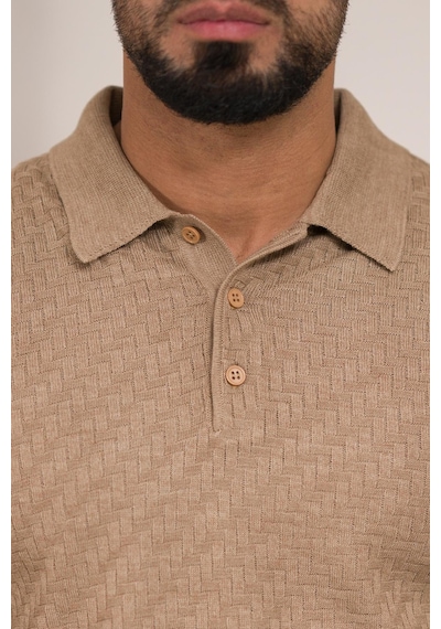 Woolen World Polo Yaka Slimfit Desenli Yünlü Erkek Triko Kazak Devetüyü