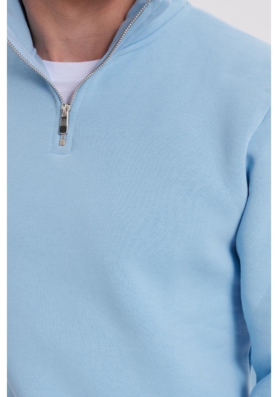 Tudors Unisex Relax Fit Rahat Kesim Pamuklu İçi Polarlı Yarım Fermuarlı Mavi Dik Yaka Sweatshirt-31447 Tudors Unisex Relax Fit Rahat Kesim Pamuklu İçi Polarlı Yarım Fermuarlı Mavi Dik Yaka Sweatshirt-31447