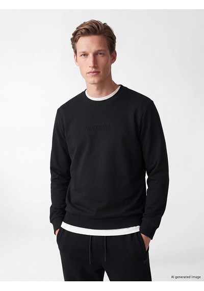 LC Waikiki Southblue Siyah Bisiklet Yaka Nakışlı Erkek Kalın Sweatshirt New Blaçocuk Kız