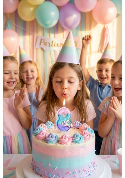 Unicorn Figürlü Pastel Renkli Rakam Mum Doğum Günü Pasta Süsü