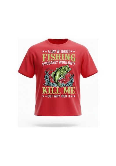 Urbantrendstore Balık Temalı Baskılı Yarım Oversize Pamuklu Tatil İçin Yuvarlak Yaka Tişört Tshirt Kırmızı