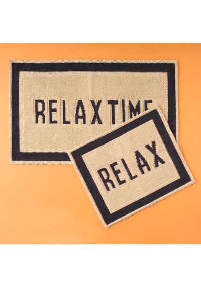 Relax Harf Baskılı%80 Pamuk%20 Polyester Paspas Takımı, Beyaz, 1 Adet 60x100 Cm / 1 Adet 50x60 Cm Çok Renkli