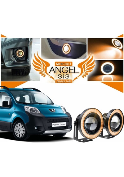 Peugeot Bipper Uyumlu, Universal Mercekli Led Angel Sis Farı, 76mm Turuncu Renk