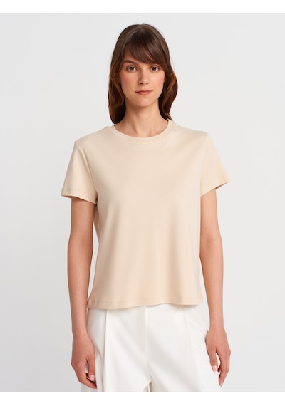 Dilvin 31757 Bisiklet Yaka Dikiş Detaylı T-shirt-taş Taş