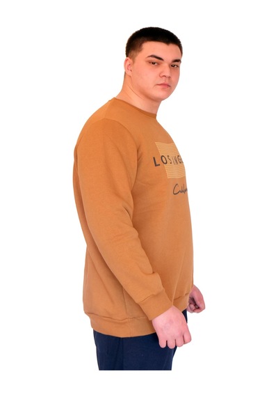 Mode Xl Büyük Beden Erkek Sweatshirt Bisiklet Yaka Los Angeles U24561 Camel Camel