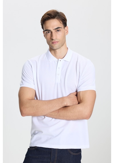 Ac&Co / Altınyıldız Classics Erkek Beyaz-beyaz Pamuklu Slim Fit Dar Kesim Polo Yaka Tişört
