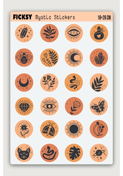 Mistik Sticker Seti - 24 Adet Yuvarlak Etiket Çıkartma Diğer