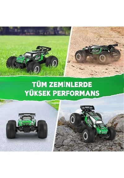 Giffy/oyuncak 2.4 Ghz Uzaktan Kumandalı Şarjlı Led Işıklı Drift Atan 15 Km Hız Yapan Off Road Araba 45 Dk Sürüş Süresi 1200 Mah Batarya Yeşil