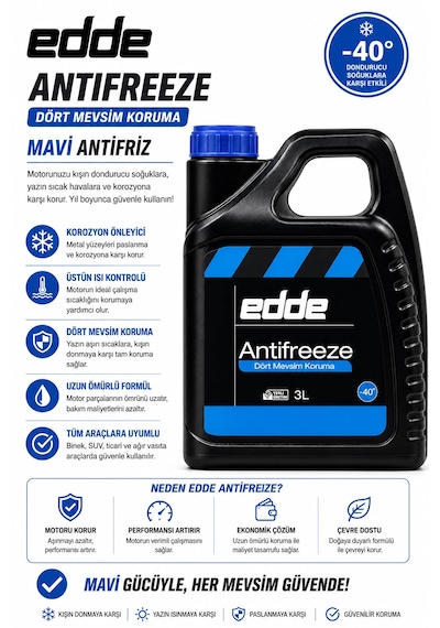 Edde Araba Araç Oto Antifriz Mavi 3 L Dört Mevsim