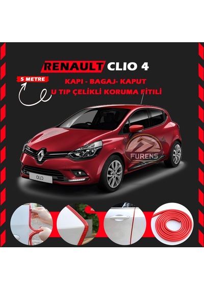 Renault Clio 4 Oto Araç Kapı Koruma Fitili 5 Metre Parlak Kırmızı Renk