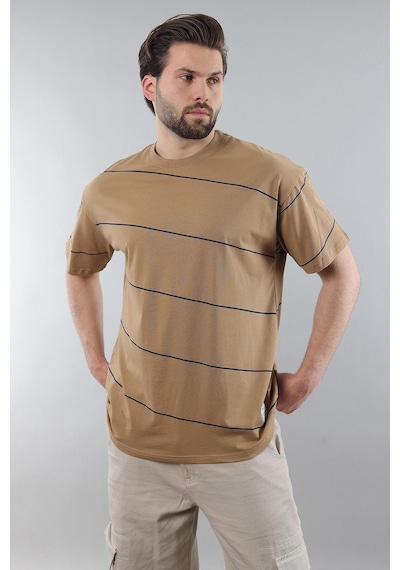 Madmext Kapuçino Bisiklet Yaka Basic Çizgili Erkek T-shirt E7102 Kapuçino Sütlü Kahverengi