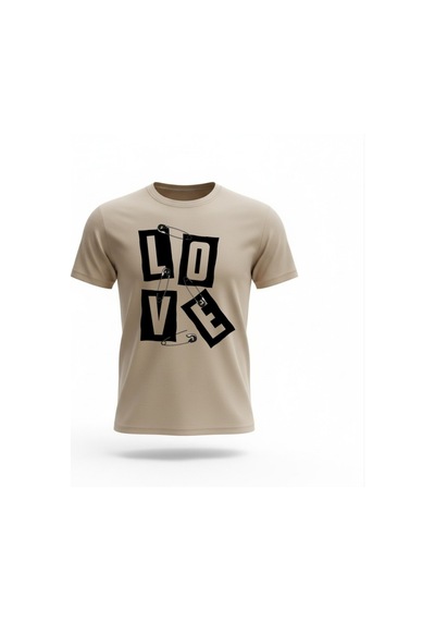 Urbantrendstore Unisex Love Kalp Oversize Fit Rahat Geniş Salaş T-shirt Günlük Tişört Bej