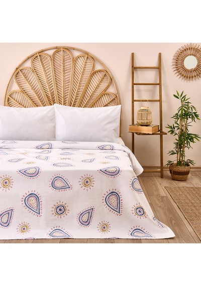 Soft Euracini Çift Kişilik Pike - Beyaz / Mavi- 200x220 Cm Renkli