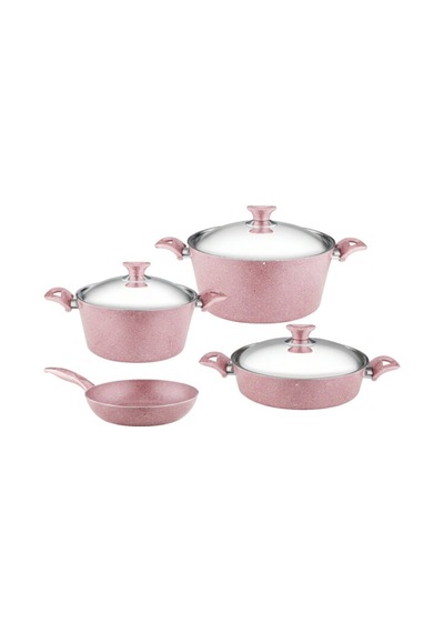 7 Parça Granit Set Çelik Kapak - Pembe Pembe