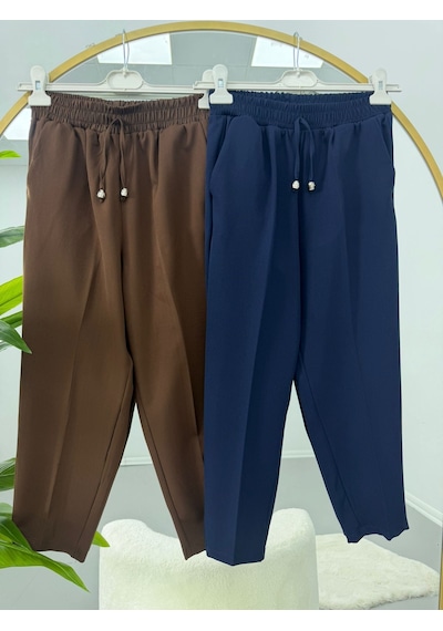 Lovie Moda Beli Lastikli Cep Detaylı İkili Pantolon Lacivert