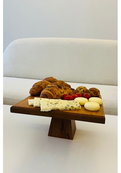 Piramit 25x25 Cm Ahşap 10 Cm Ayaklı Yuvarlak Pasta Sunum Servis T