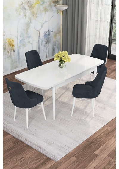 Mona Beyaz 80x132 Açılabilir Mdf Masa Yemek Odası Takımı, Mutfak Takımı 4 Adet Sandalye Beyaz Masa - 4 Antrasit - Beyaz Ayak Mona Beyaz 80x132 Açılabilir Mdf Masa Yemek Odası Takımı, Mutfak Takımı 4 Adet Sandalye Beyaz Masa - 4 Antrasit - Beyaz Ayak