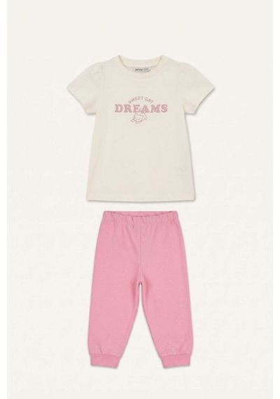 Defacto %100 Pamuk Desenli 2li Kısa Kollu Pijama Takımı Kız Bebek I1005a526aubg285 Bej-bg285