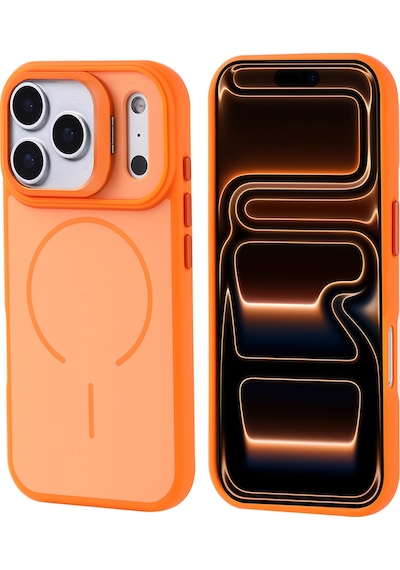 Apple Uyumlu iPhone 17 Pro Max Kılıf M-safe Şarj Özellikli Kamera Standlı Notron Kapak Turuncu