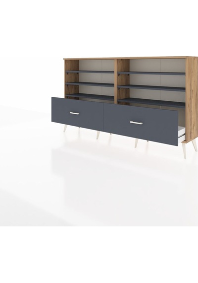 Arges Konsol 6 Raflı 2 Çekmeceli 176x30x99 Çam-antrasit Çam-antrasit