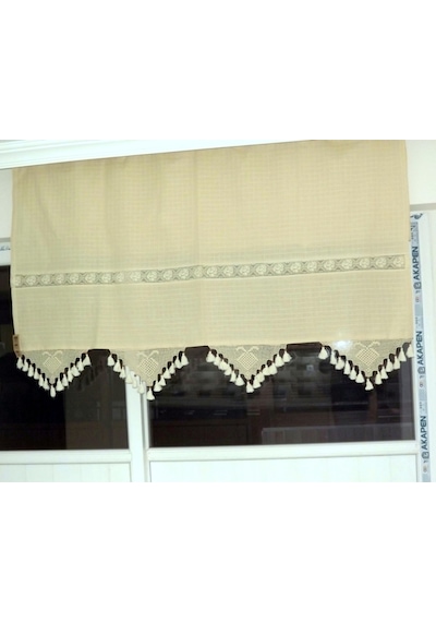 El Işi Dantelli Naturel Buldan Perdesi (140x300)