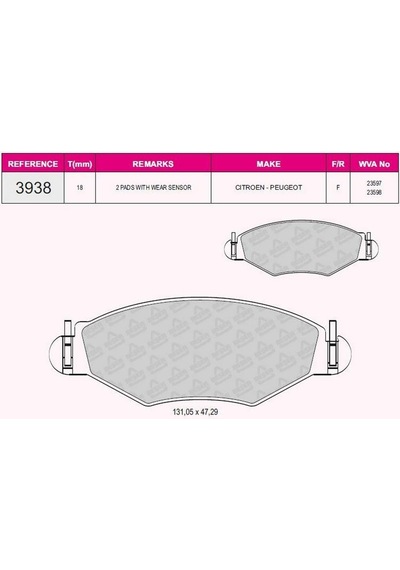 On Fren Balatası P206 1.4hdı 1.1 / 1.4 / 1.6 / 1.9 98 P206+ T3e 1.4 / 1.6 06kangoo 1.9d Tel Segm