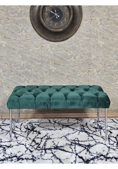 Zafir Krom Tel Ayaklı 90 Cm Puf Bench - Puf - Bench - Kasalı Oturak - Oturak - Yatak Ucu Puf Yeşil