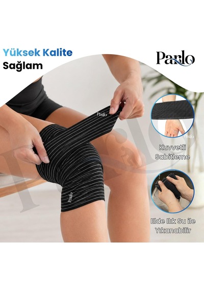 Siyah Elastik Bandaj 10 Cm X 1,5 M 3'lü Set %300 Esnek, 4,5 M'ye Kadar Uzayan, Metal Kancalı Destek Ve Sargı Bandajı