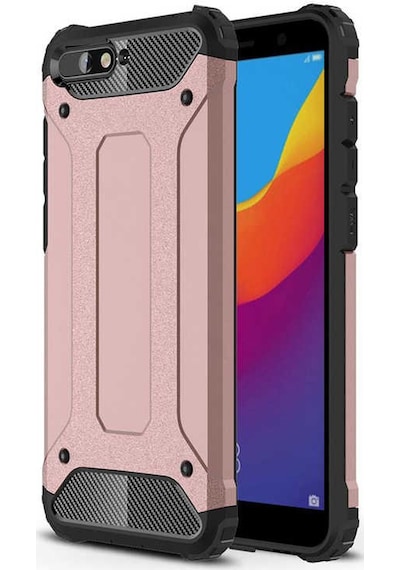 Ekılıf - Huawei Y6 2018 Uyumlu Kılıf Çift Katman Zırh Tank Crash Military Kapak - Rose Gold