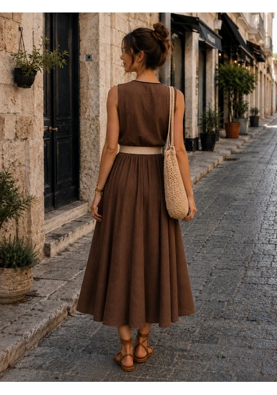 Eren Style İtalyan Belden Dolamalı Anvelop Keten Elbise Boyu:126 Cm'dir. Kahverengi Eren Style İtalyan Belden Dolamalı Anvelop Keten Elbise Boyu:126 Cm'dir. Kahverengi