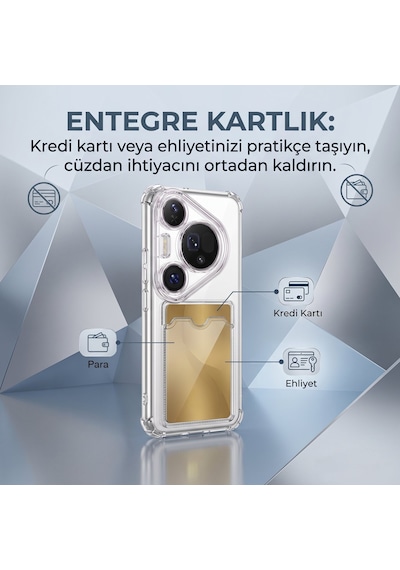 Caseonn Huawei Mate 80 Kılıf Airbag Kristal Kartlık Bölmeli Silikon Kapak Şeffaf