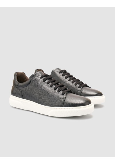 %100 Hakiki Deri Siyah Erkek Sneaker Siyah