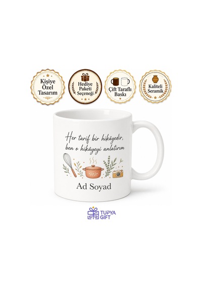 Yemek Blogcusu Yazılı Baskılı Kupa Bardak Hediye Porselen Mug Beyaz / Çok Renkli