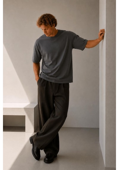 Alexandergardi Oversize Bisiklet Yaka T-shirt Gri