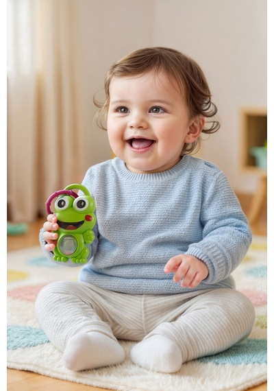 Kurbağa Figürlü Işıklı Sesli Çıngırak Bebek Oyuncağı +3 Ay Beyaz