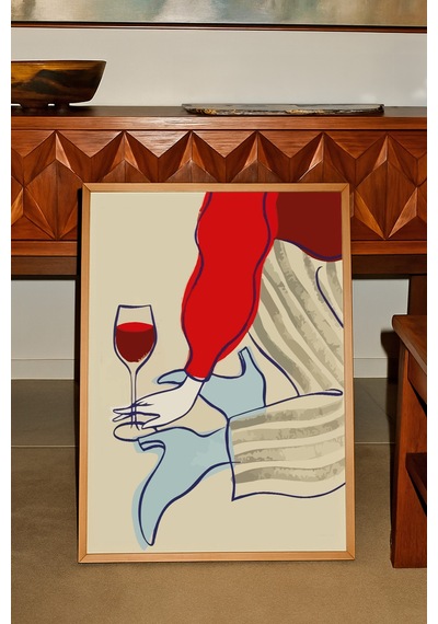 Wine Women Temalı Dekoratif Poster Tablo Ahşap Çerçeveli